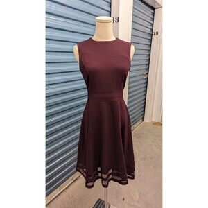 Calvin Klein Crepe‎ Sheer Panel Hem Fit Flare Sleeveless Dress Size 2